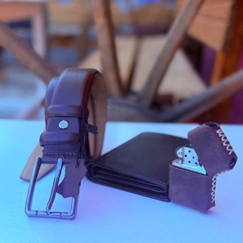 Şık Koyu Kahverengi Deri Set