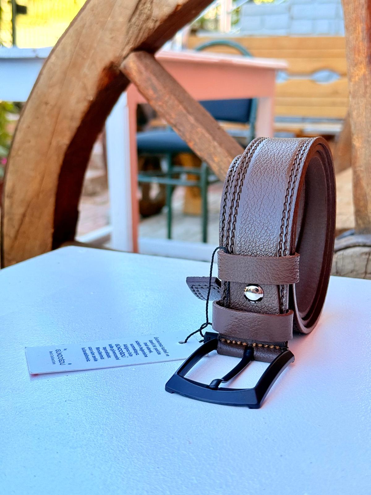 3,5 cm koyu kahve rengi orjinal manda deri kemer