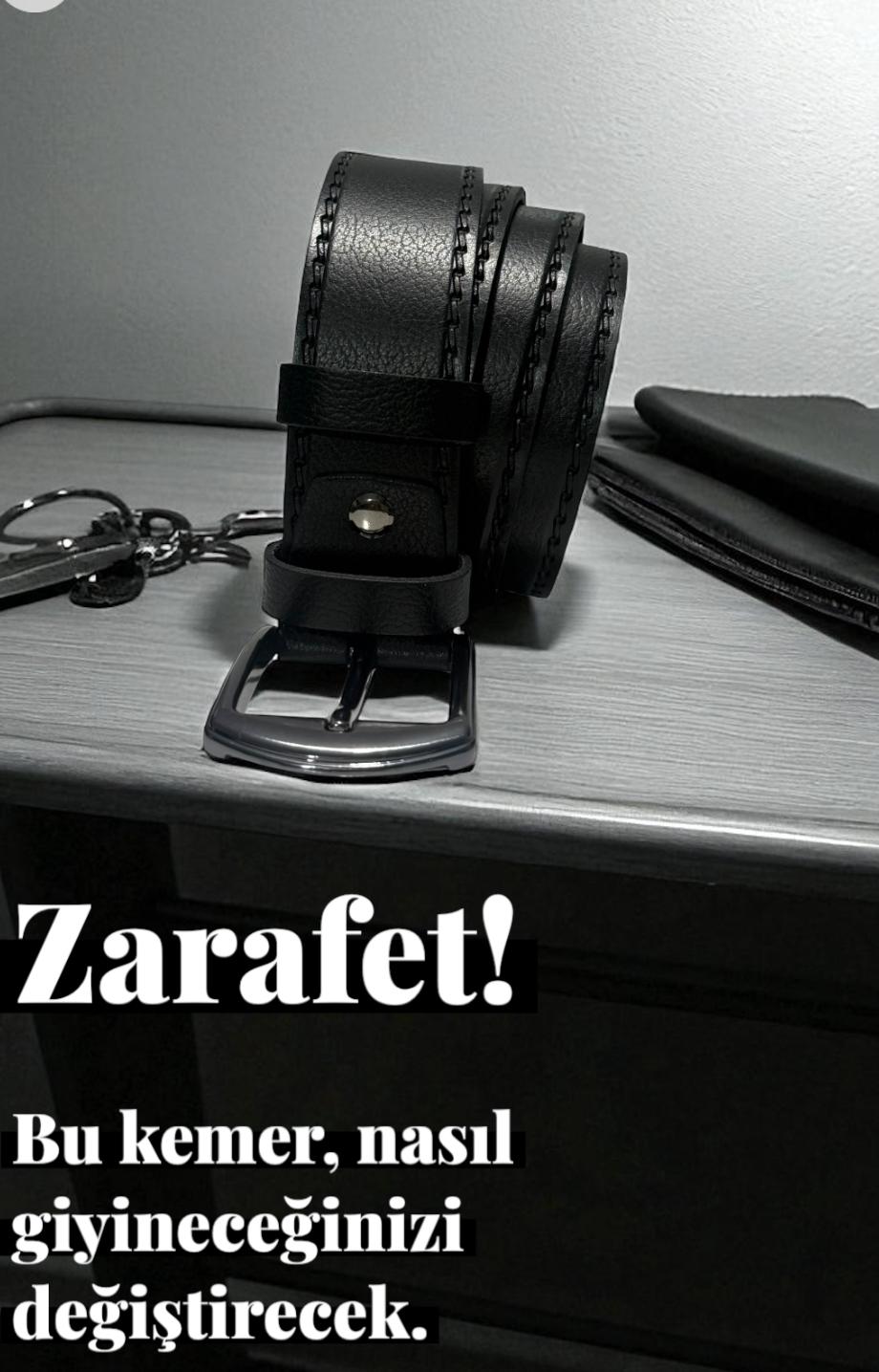4cm siyah orijinal manda deri kemer tek dikiş desen - Görsel 5