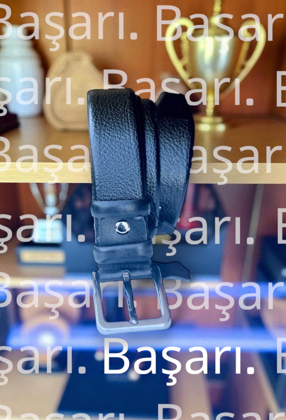 3,5 cm floter siyah klasik deri kemer - Görsel 2