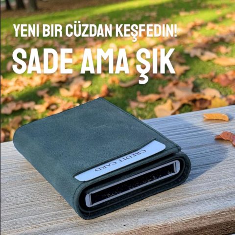 Mekanizmalı Haki Yeşil Deri Kartlık